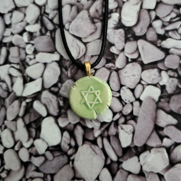 Handmade Ceramic Light Green Star of David Pendant Necklace - Picture 14 of 14